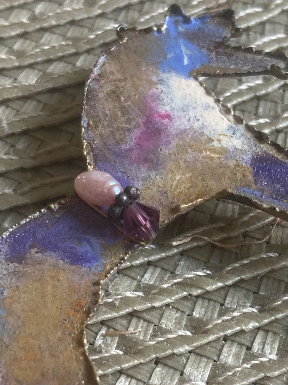 Blue Purple Gold Enameled Copper Horse Brooch Pink Pearl
